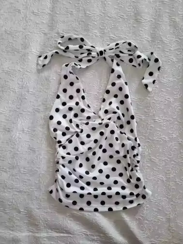 Polka Dot Print Halter Top