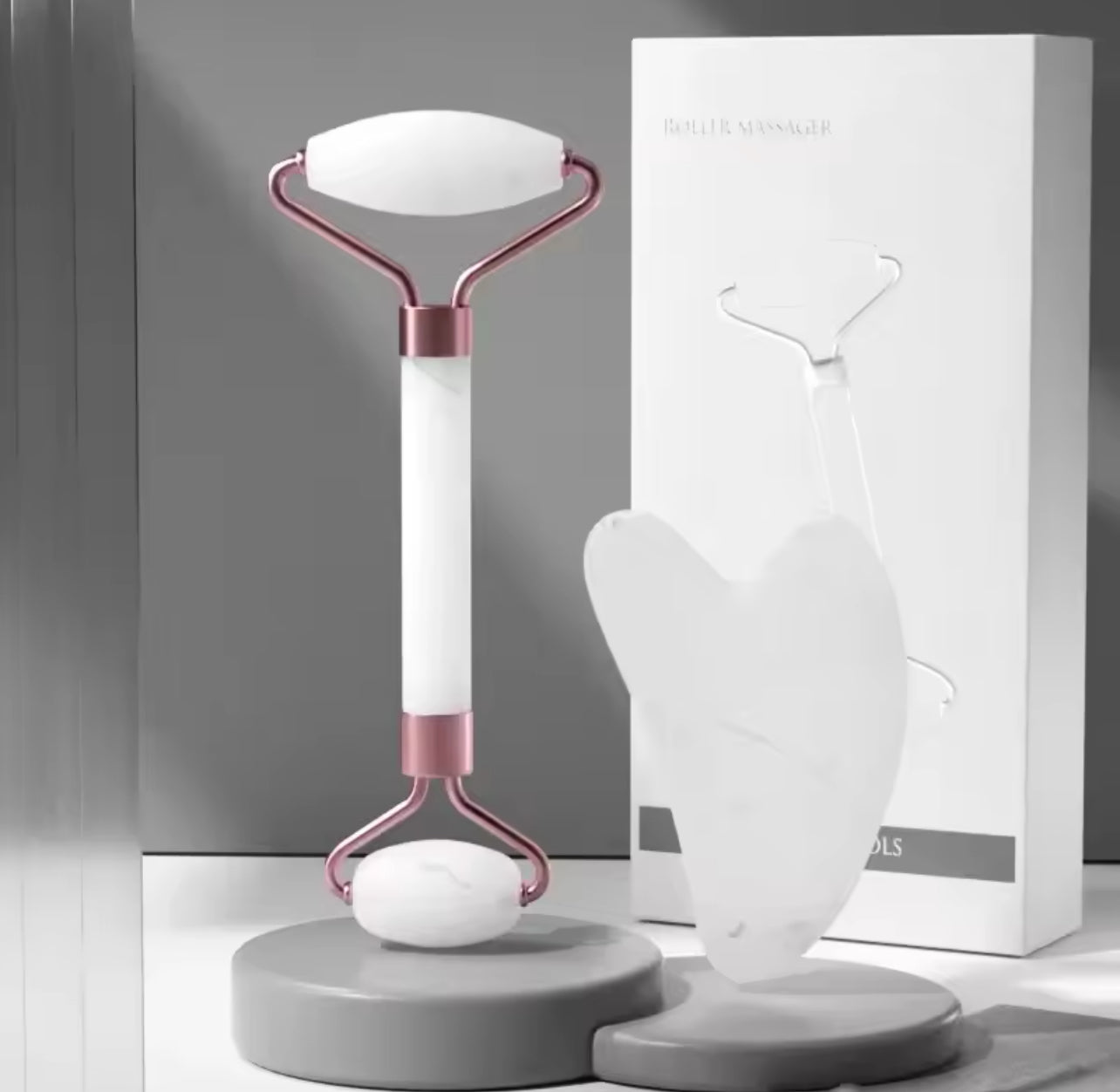 2Pcs Face Massager Roller & Gua Sha Board Set