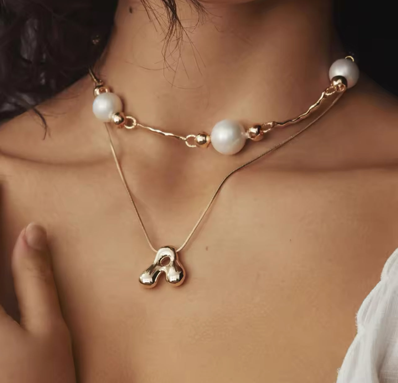 Golden Color Stainless Steel Initial Necklace