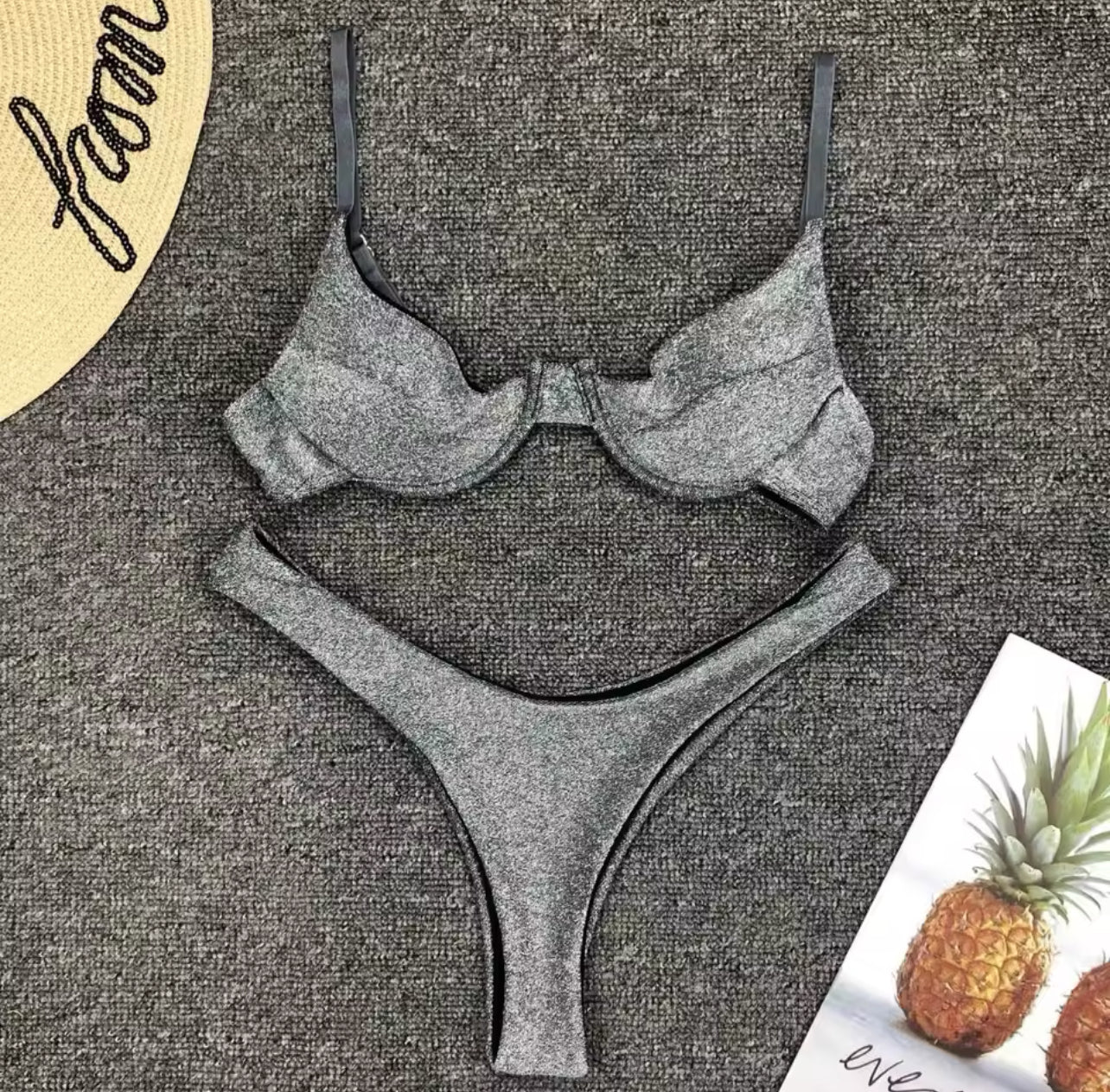 2pc Silver Glitter Bikini Set
