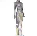 Camo Girl Mesh See Through Turtleneck Dress