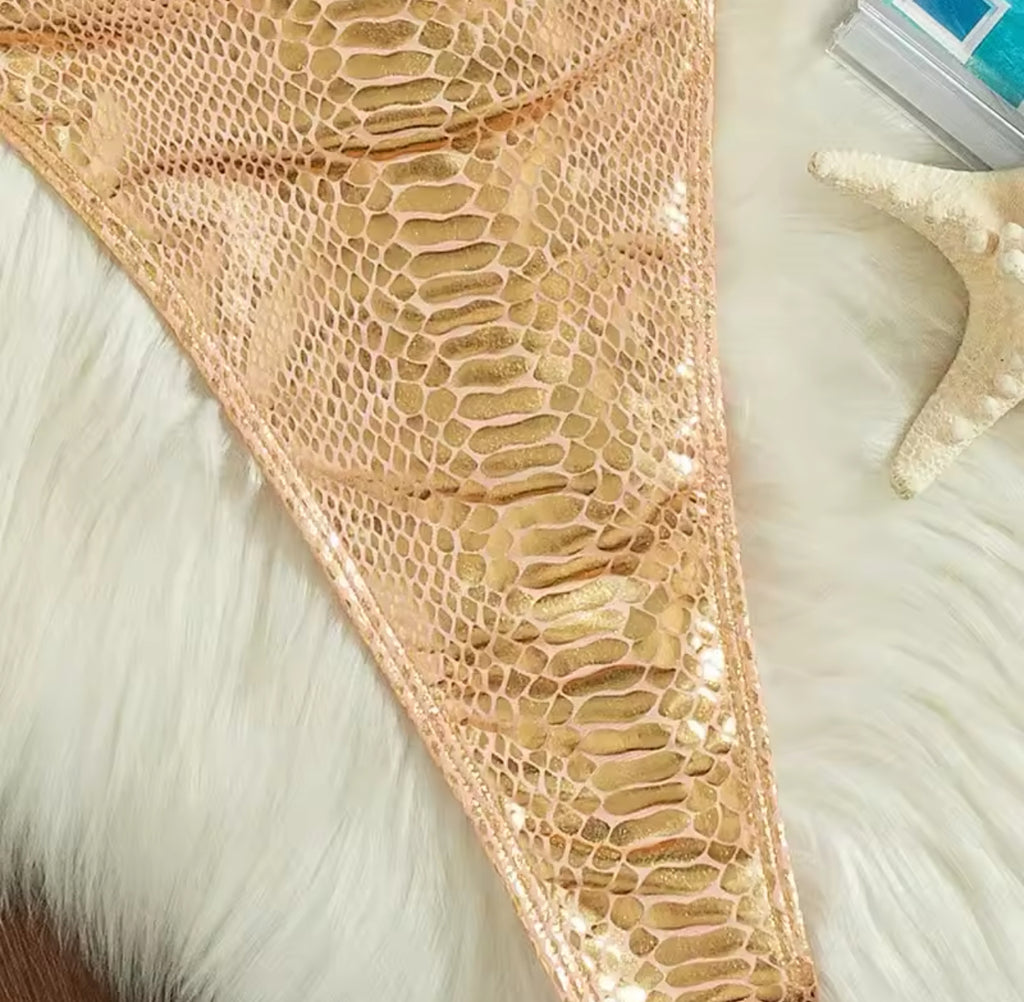 Golden Shiny Snake Print One-Piece Swimsuit
