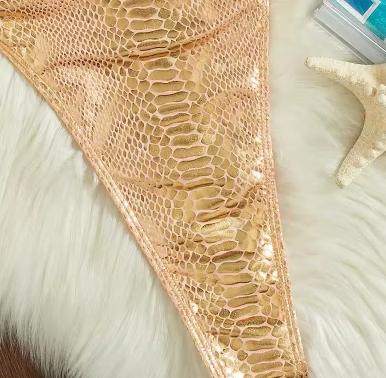 Golden Shiny Snake Print One-Piece Swimsuit
