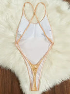 Golden Shiny Snake Print One-Piece Swimsuit