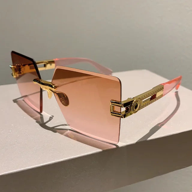 Women Rimless Square Summer Sunglasses - Weekend Shade Sunglasses 