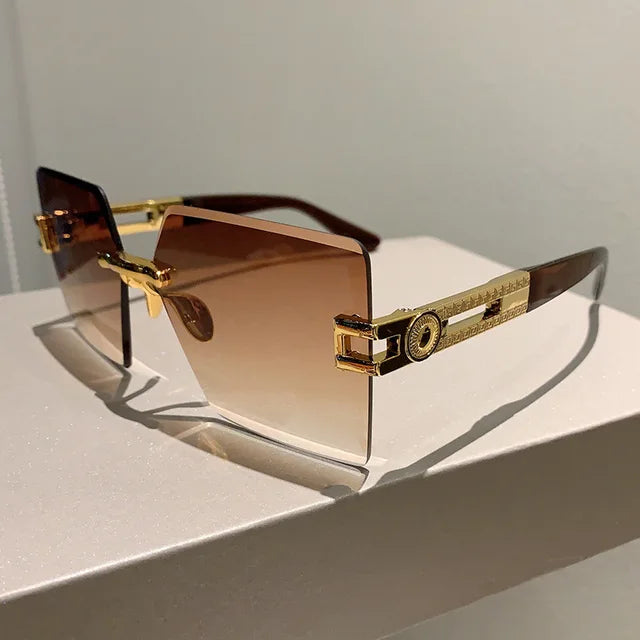 Women Rimless Square Summer Sunglasses - Weekend Shade Sunglasses 
