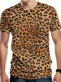 Fashion Leopard Print Round Neck Short Sleeve Men's T-Shirt Weekend Shop