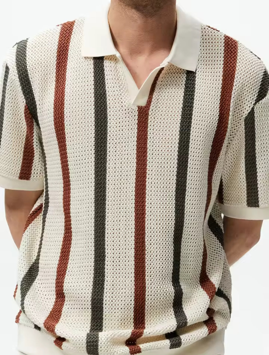 Men's Summer Chunky Knit Short-Sleeve Polo Shirt