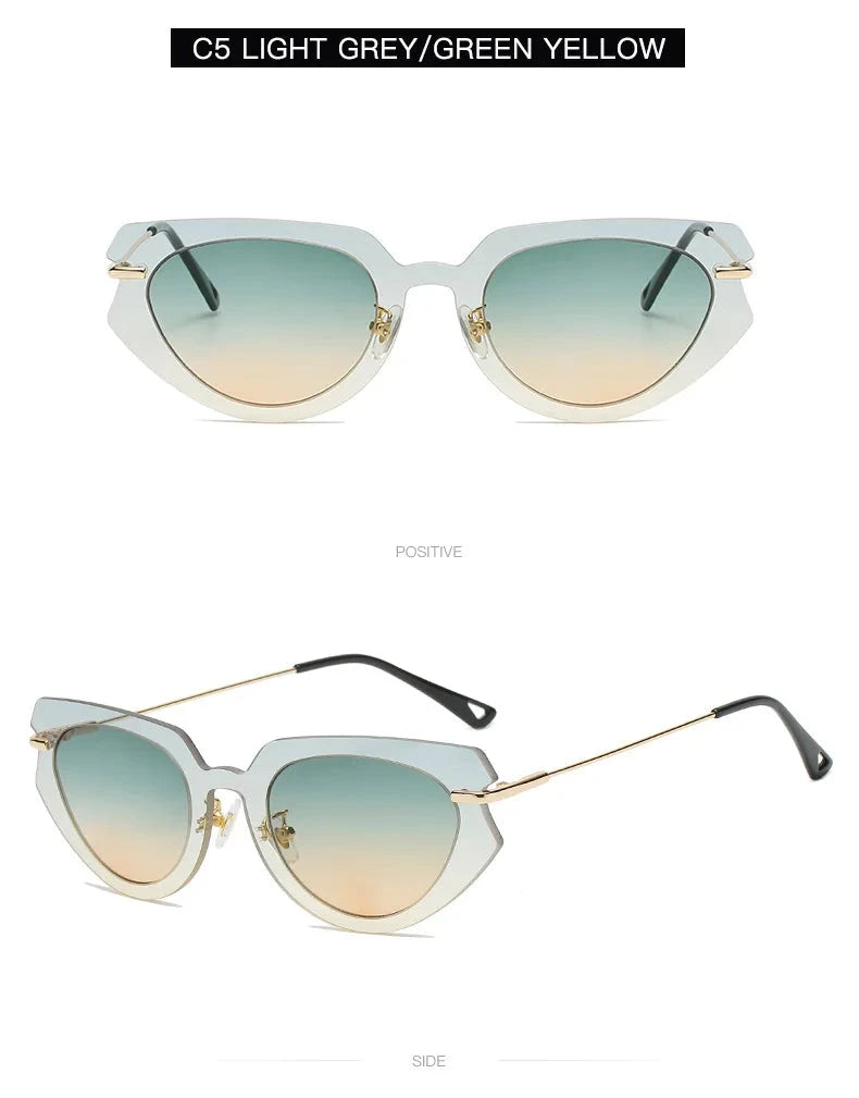 Fashion Cat Eye Rimless Women Sunglasses Weekend Shade Sunglasses