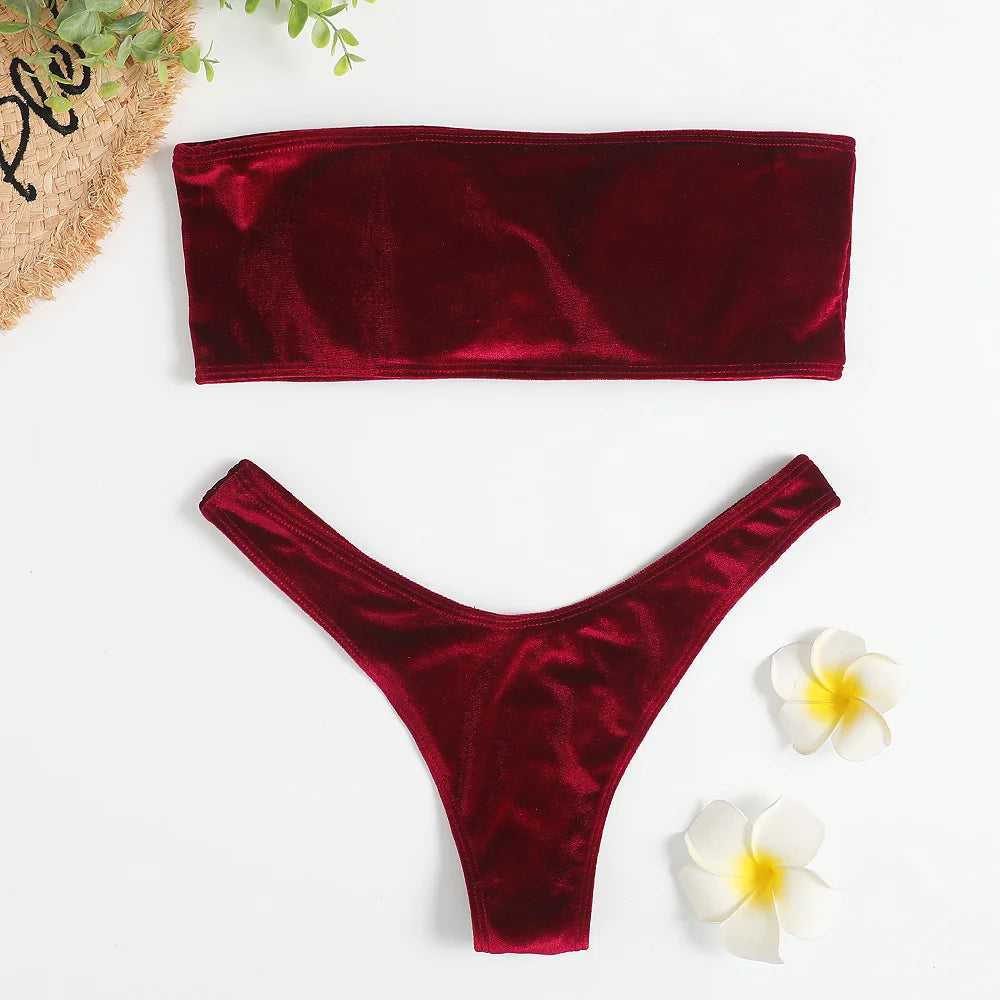 Women's Velvet Brazilian Bandeau Swimsuit
