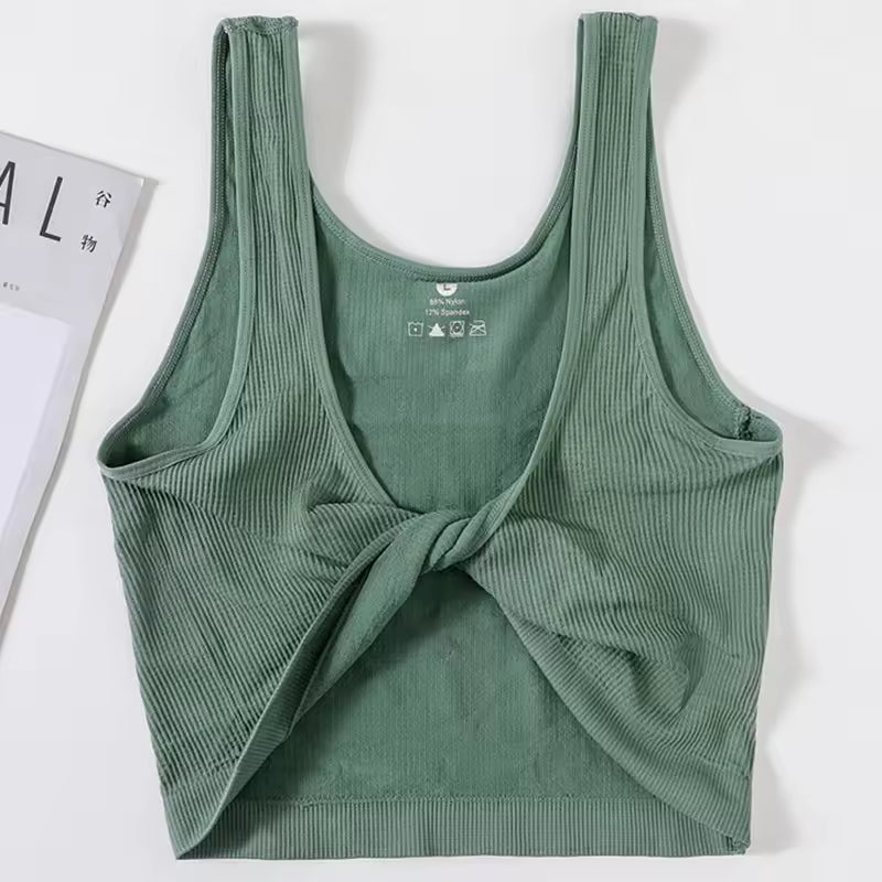 Women's Summer Solid Color Cropped Slim Fit Tank Top With Twist Front