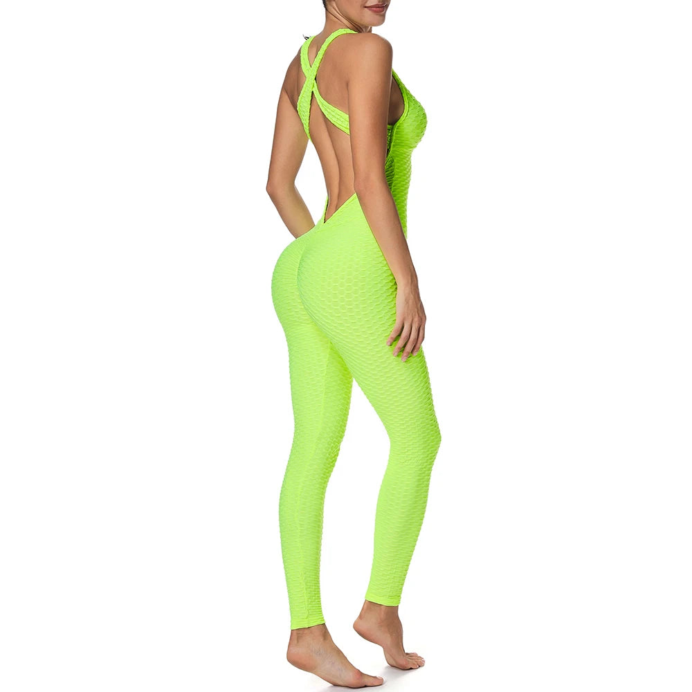 Criss Cross Halter Backless Work Out Jumpsuit