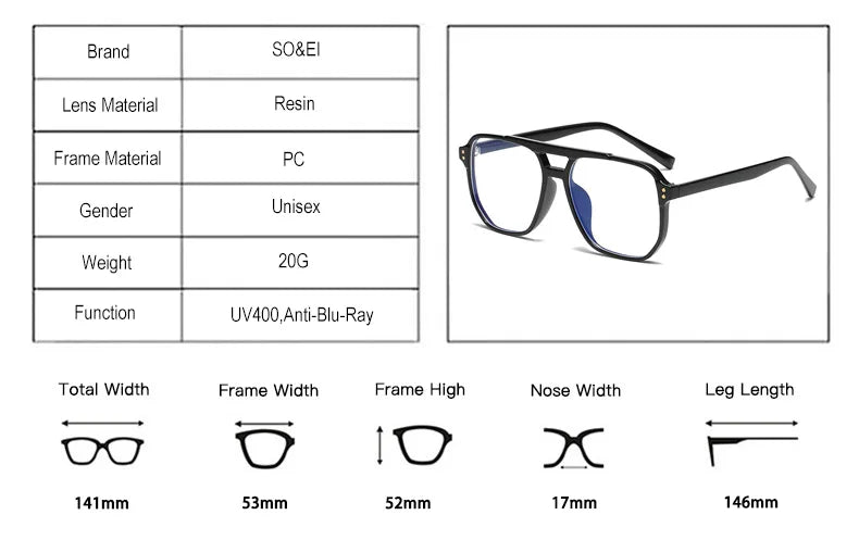 Fashion Double Bridge Glasses