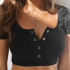 Women Short Sleeve Plain Basic Top