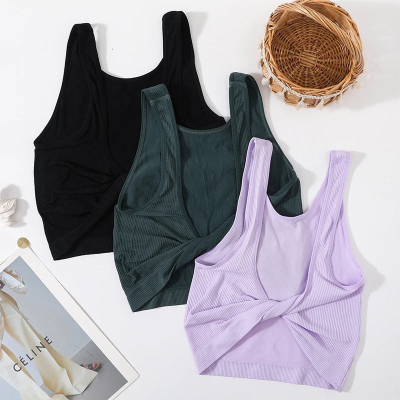 Women's Summer Solid Color Cropped Slim Fit Tank Top With Twist Front
