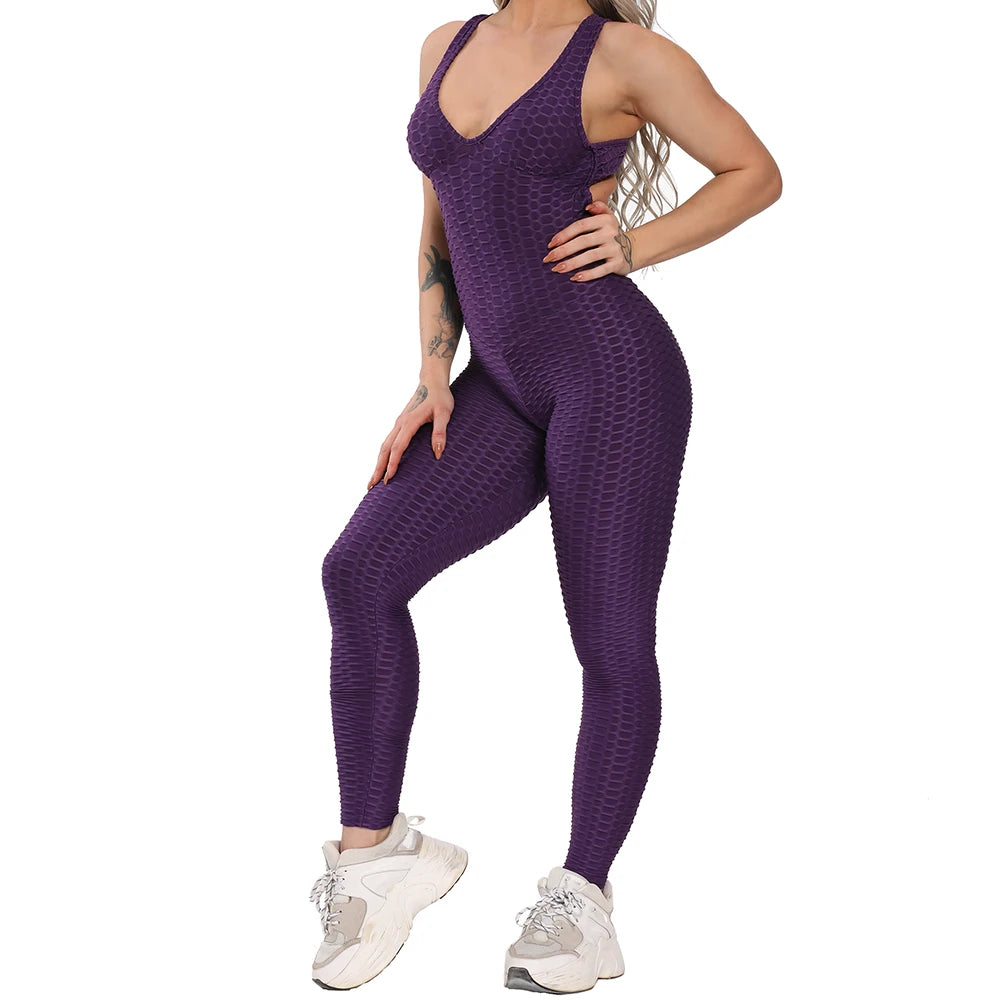 Criss Cross Halter Backless Work Out Jumpsuit