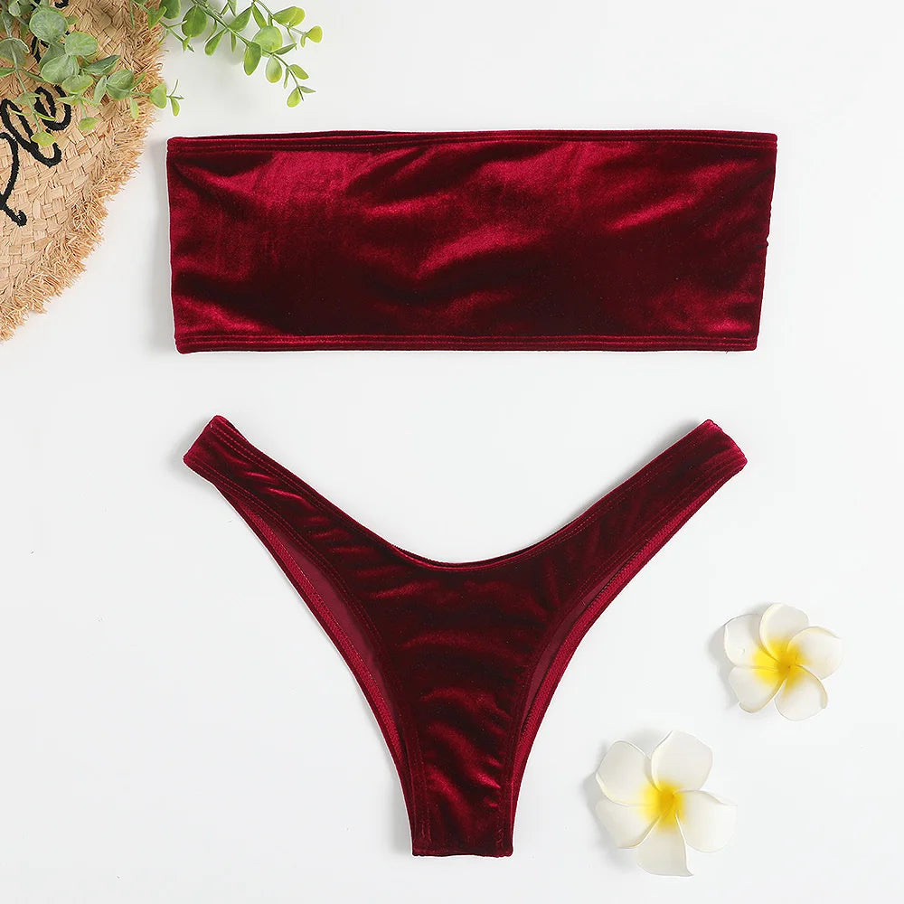 Women's Velvet Brazilian Bandeau Swimsuit