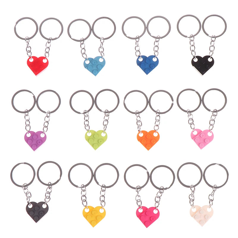 2Pcs Cute Love Heart Brick Keychain