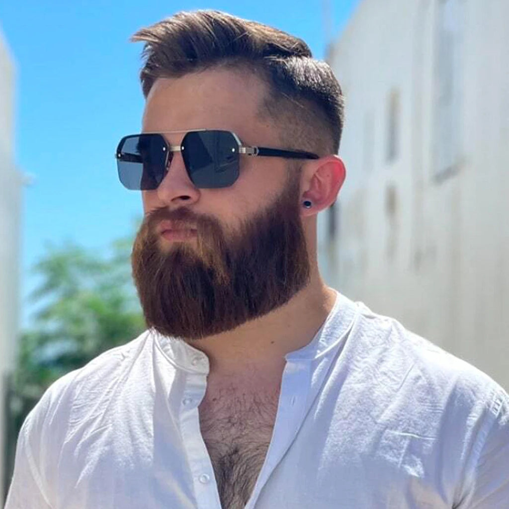 Men's Metal Sunglasses: Square Half Frame - Weekend Shade 

