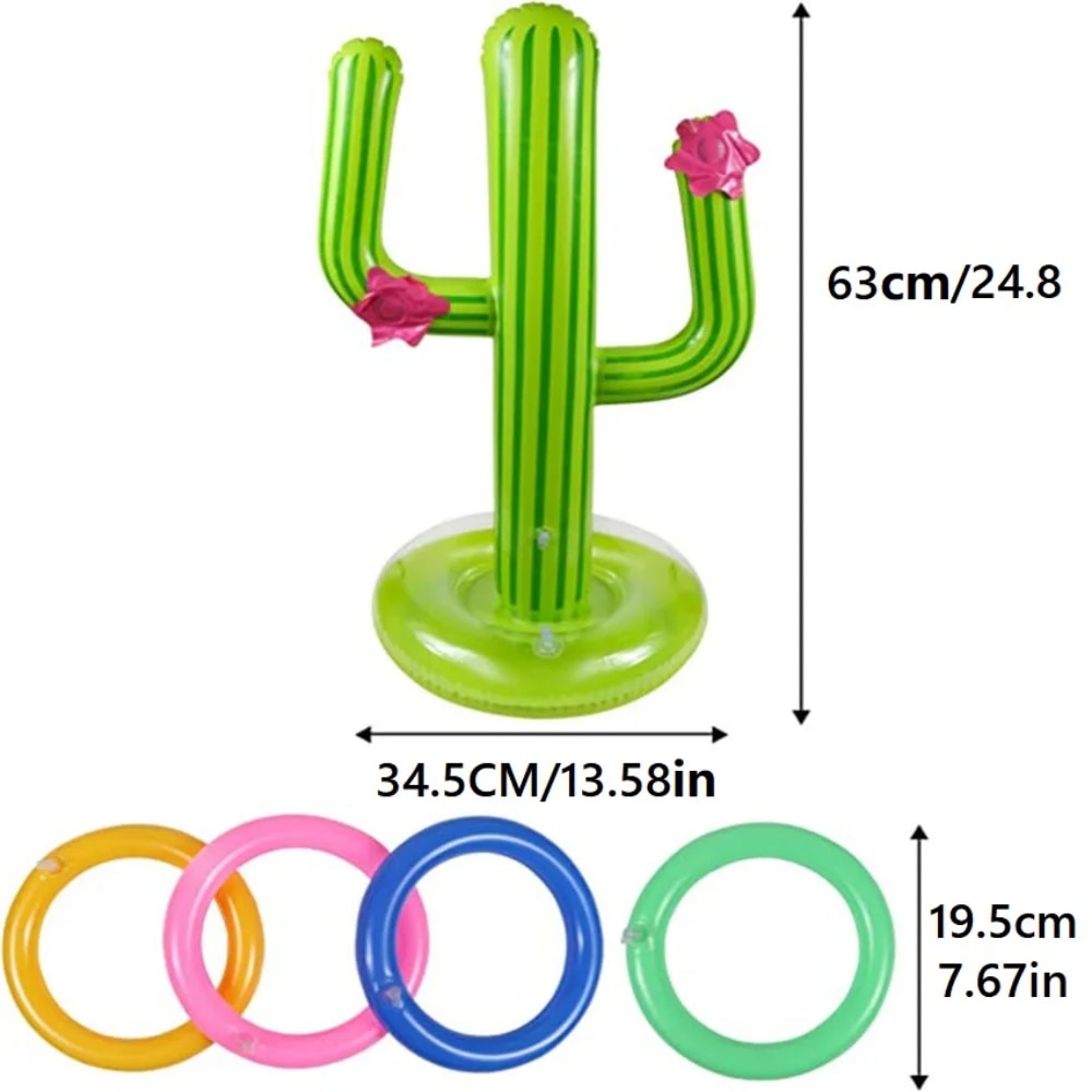 Inflatable Cactus Ring Toss Game Set Target Toss Floating Swimming Ring Toss Includes Inflatable Cactus,4 Color Rings for Fiesta Party Accessories Hawaiian Pool Beach Party Decoration Supplies