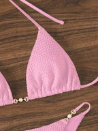 Pink Low-Rise Triangle Bikini Set