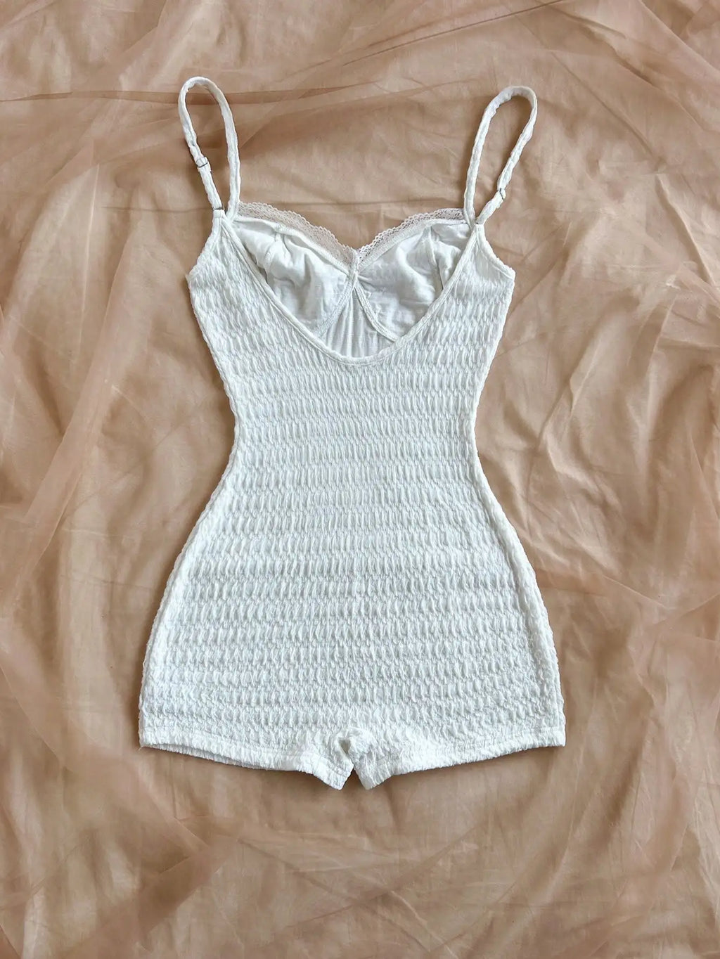 Lace-Trimmed Smocked Romper