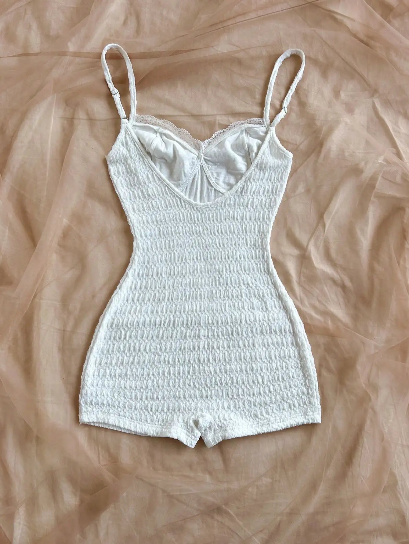 Lace-Trimmed Smocked Romper