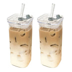 Square Heat-Resistant Glass Cup with Lid & Straw