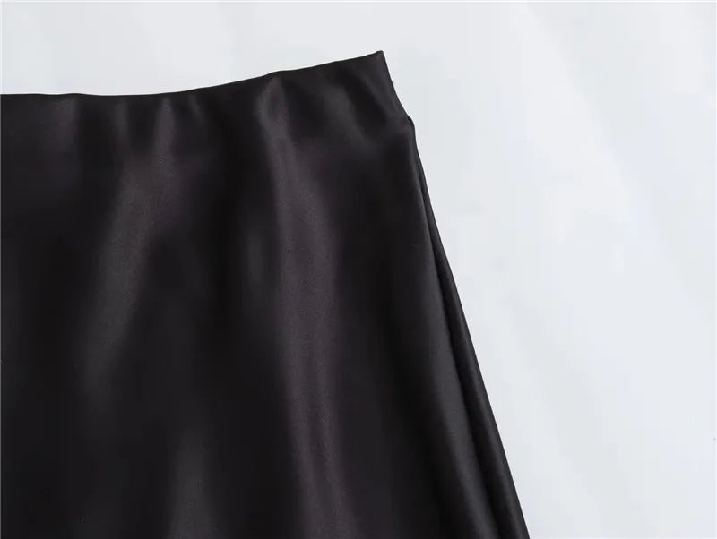 Elegant High-Waisted Satin Midi Skirt