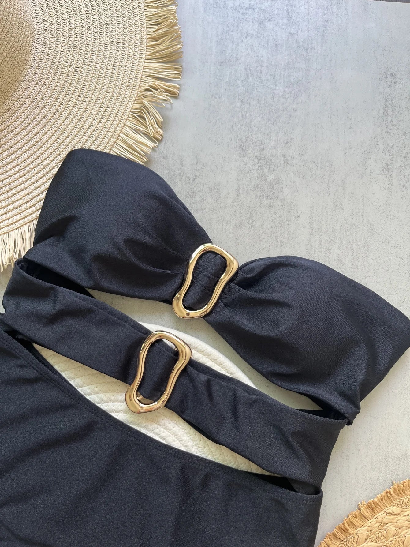 3 Colors Sexy Metal Rings Cut-Out One-Piece Swimsuit
