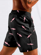 Men's Sharks Print Drawstring Shorts with Pockets