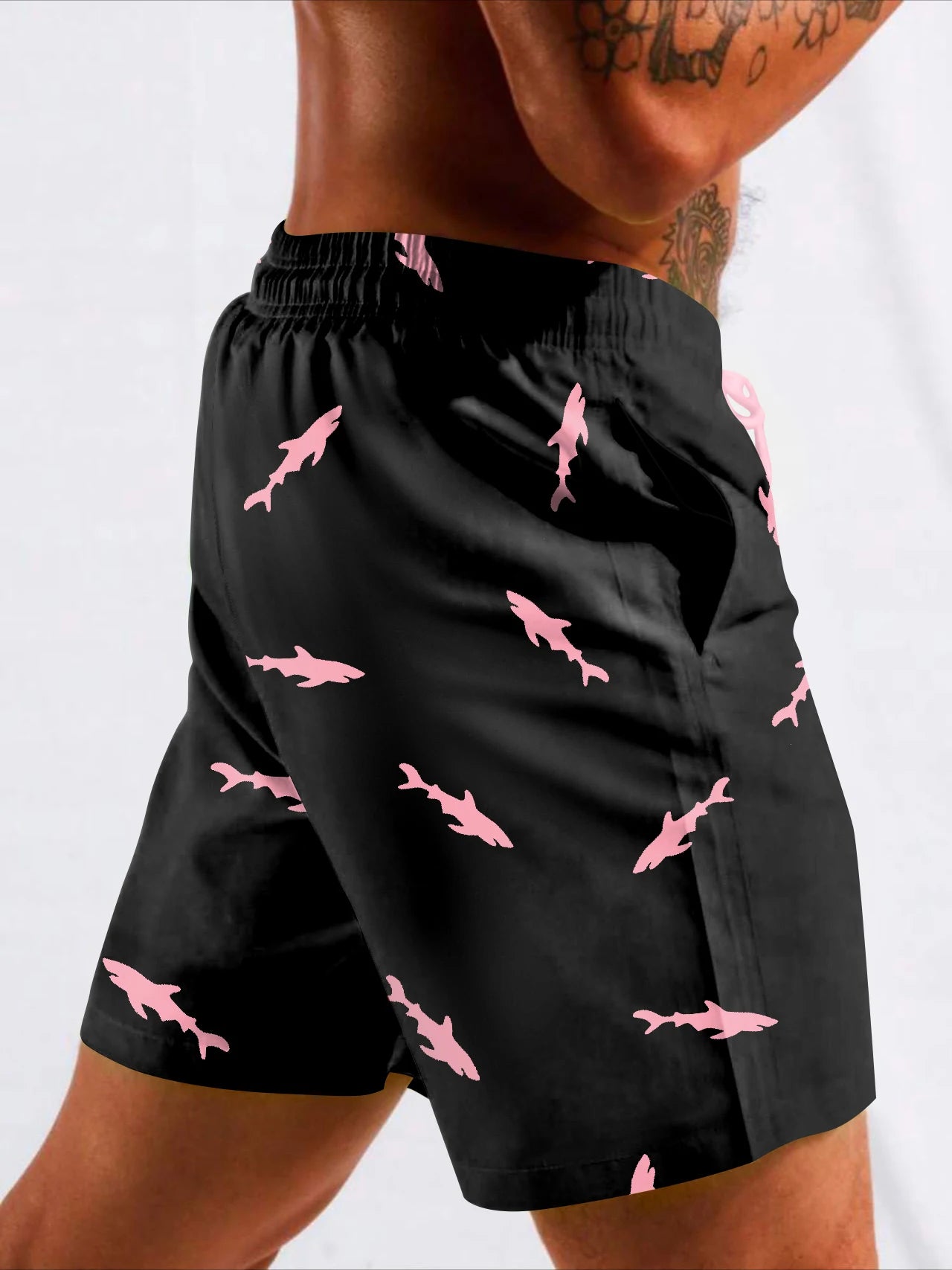 Men's Sharks Print Drawstring Shorts with Pockets