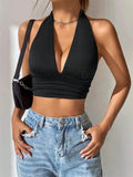 Sexy Deep V-Neck Halter Crop Top Weeknd Shop Online
