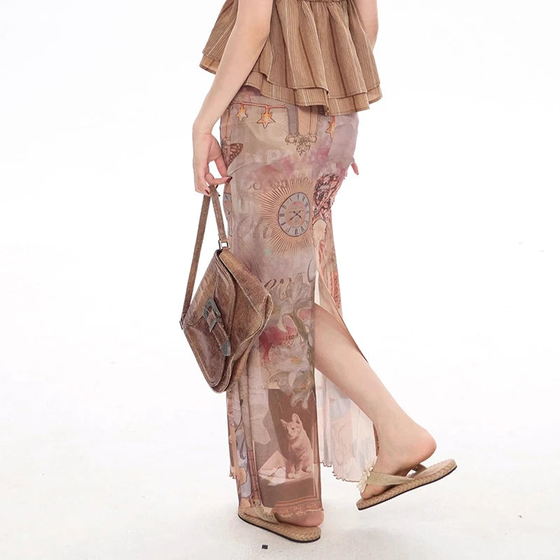 Women’s Trend Printing See-Through Fishtail Skirt