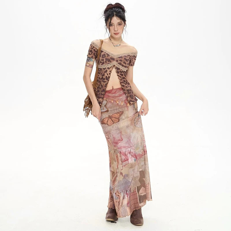 Women’s Trend Printing See-Through Fishtail Skirt
