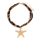 Leopard Ribbon Starfish Pendant Necklace