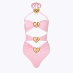 Sexy Heart Cut Out One Piece Swimsuit and Skirt Swimwear