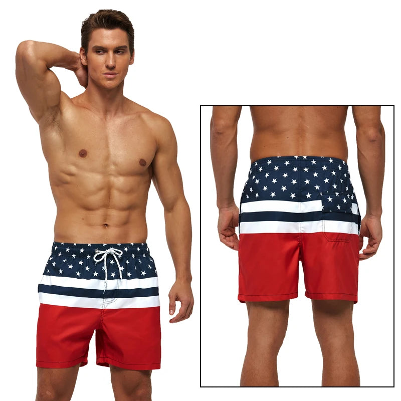 Men's American Flag Print Swimwear Trunks