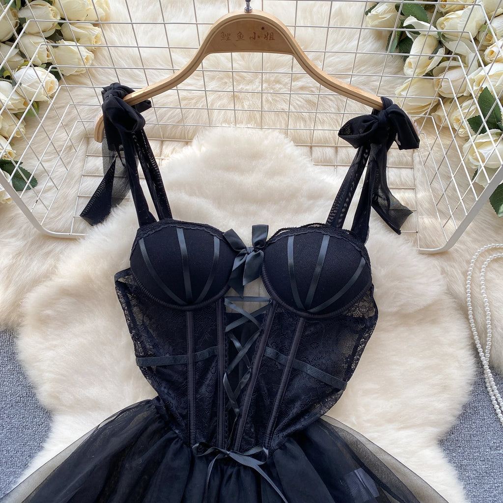 Lace Sheath Spaghetti Strap Lingerie Dress - Black & White - Weeknd Shop Online 
