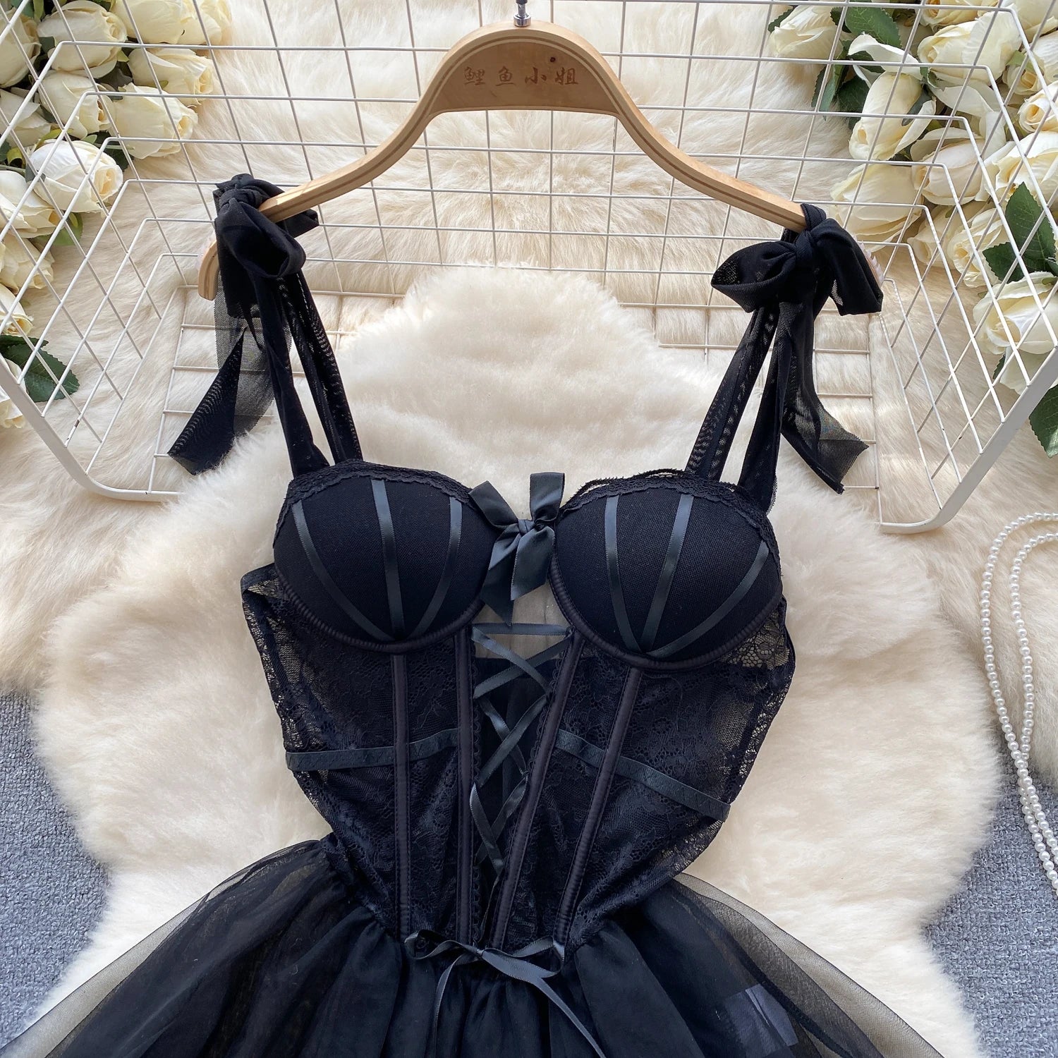 Lace Sheath Spaghetti Strap Lingerie Dress - Black & White - Weeknd Shop Online 