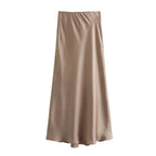 Elegant High-Waisted Satin Midi Skirt