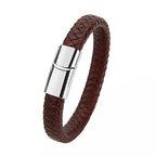 ibrow Black Braided Leather Men’s Bracelet – Stylish Magnetic Clasp Wrap Accessory