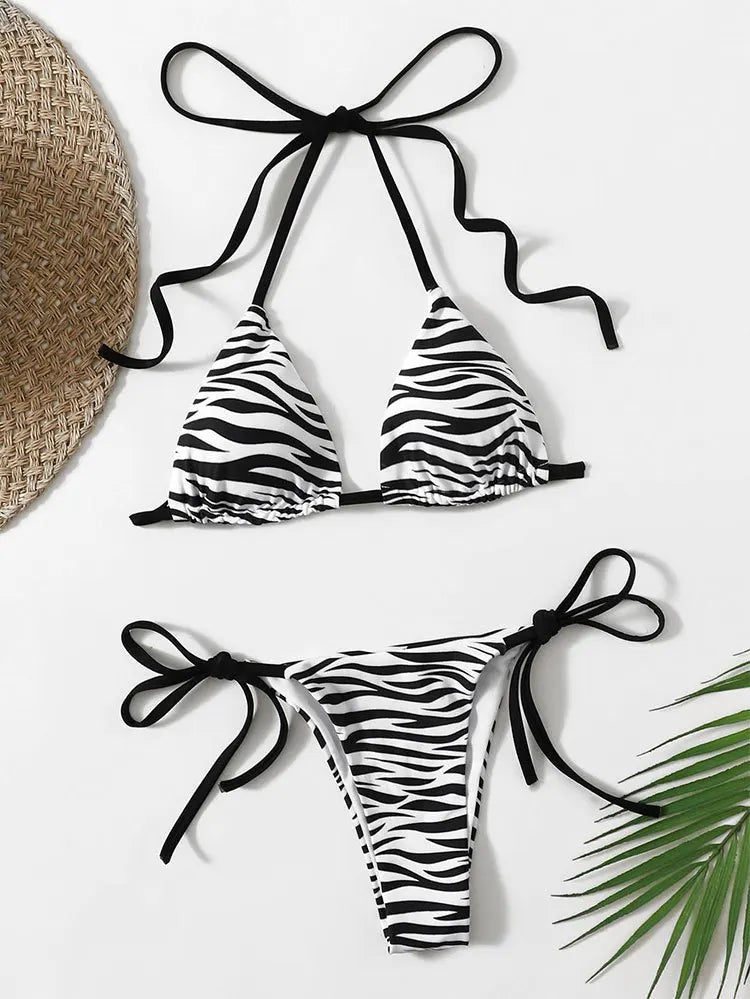 Zebra Print High-Cut Two-Piece Bandage Bikini