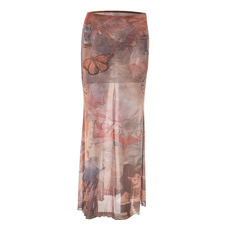 Women’s Trend Printing See-Through Fishtail Skirt