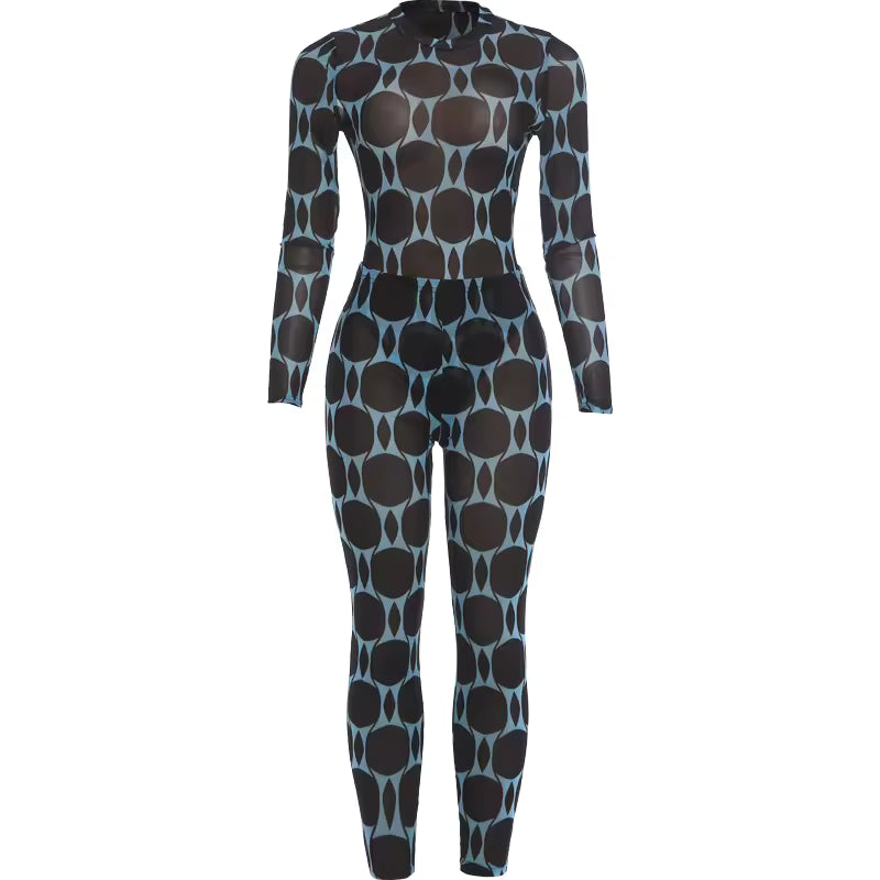 "Blue Electric" Long Sleeve mesh Jumpsuit
