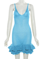 Knit Women’s Dress – Sexy Hipster See-Through Deep V-Neck