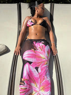 Flower Print 3-Piece Set – Bra, Thong & Long Skirt