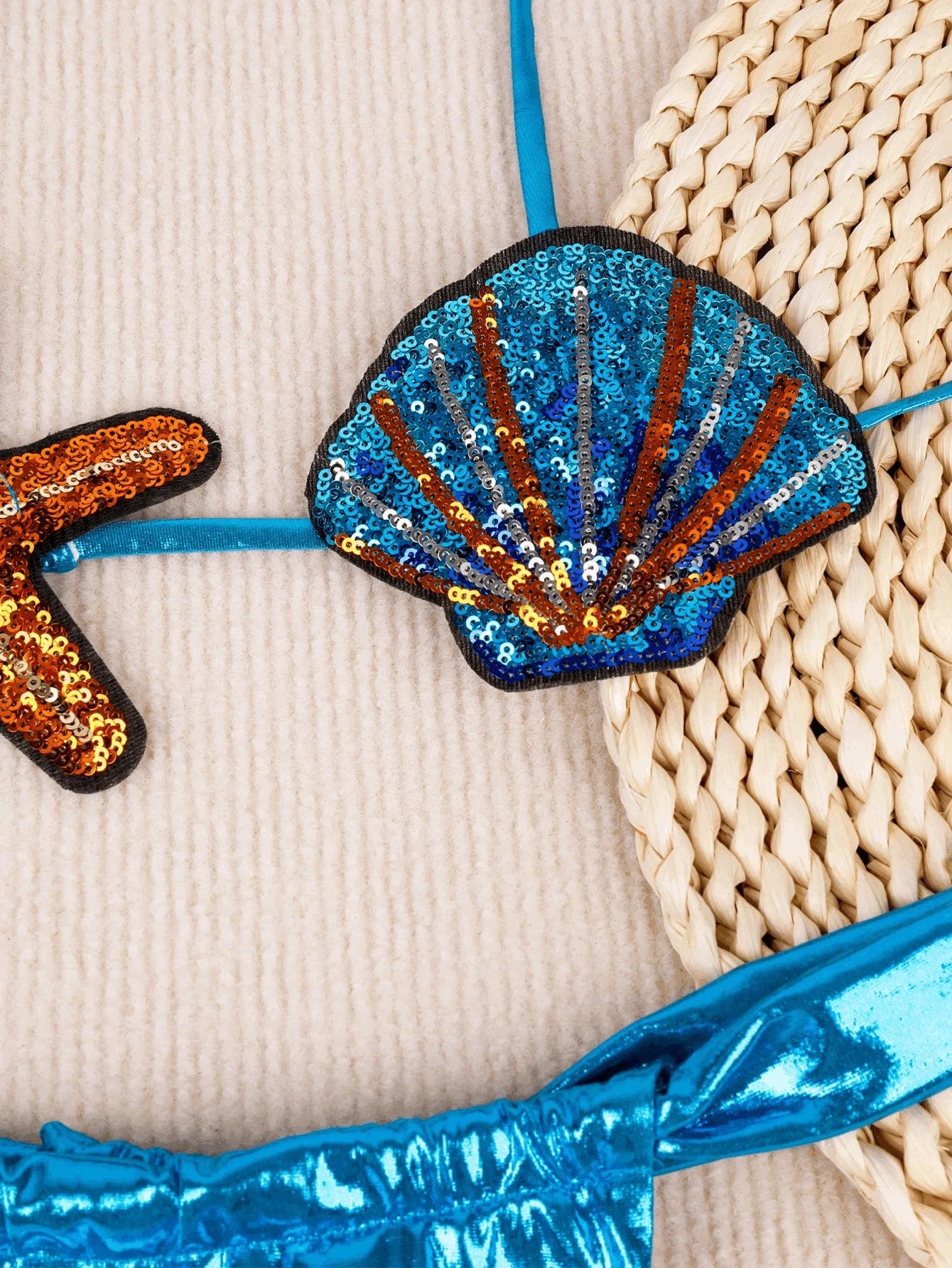 Shiny Sequin Shell Starfish Bikini Set