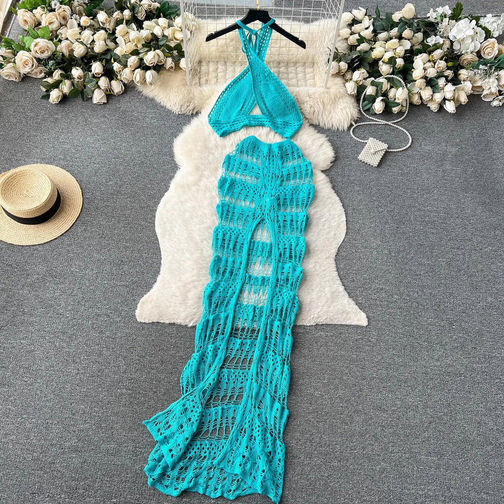 Janie Cross Halter Top + Split Long Skirt Set