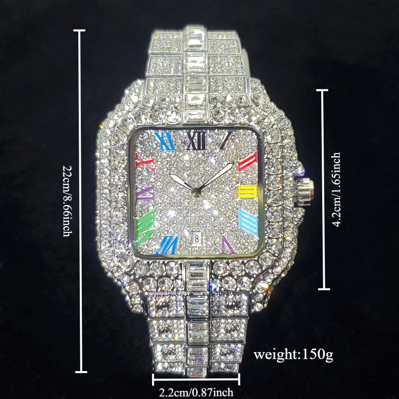 Mike Silver Luxury Iced-Out Square Men’s Watch